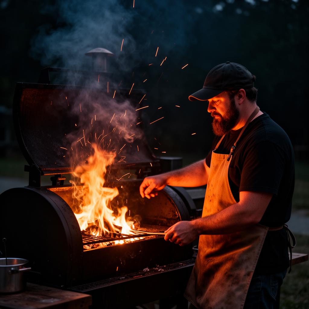 Pitmaster atendiendo el smoker